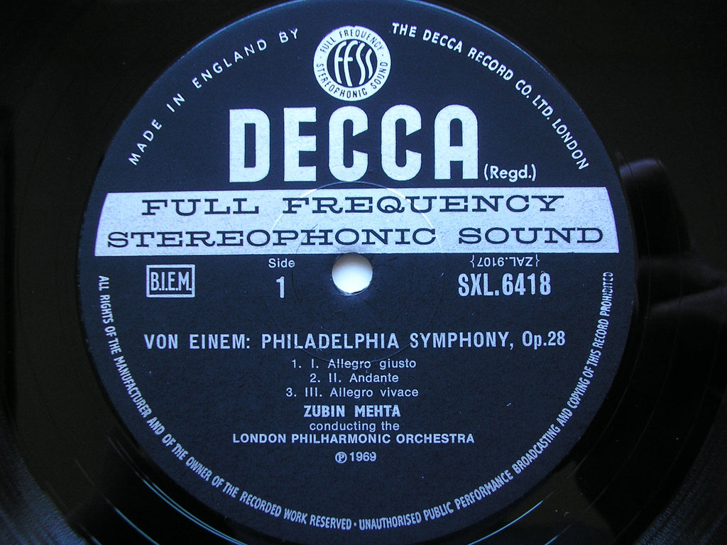 SXL 6418 VON EINEM: PHILADELPHIA SYMPHONY* / SCHUBERT: SYMPHONY No. 8      VIENNA PHILHARMONIC / MEHTA* / KRIPS      ED3
