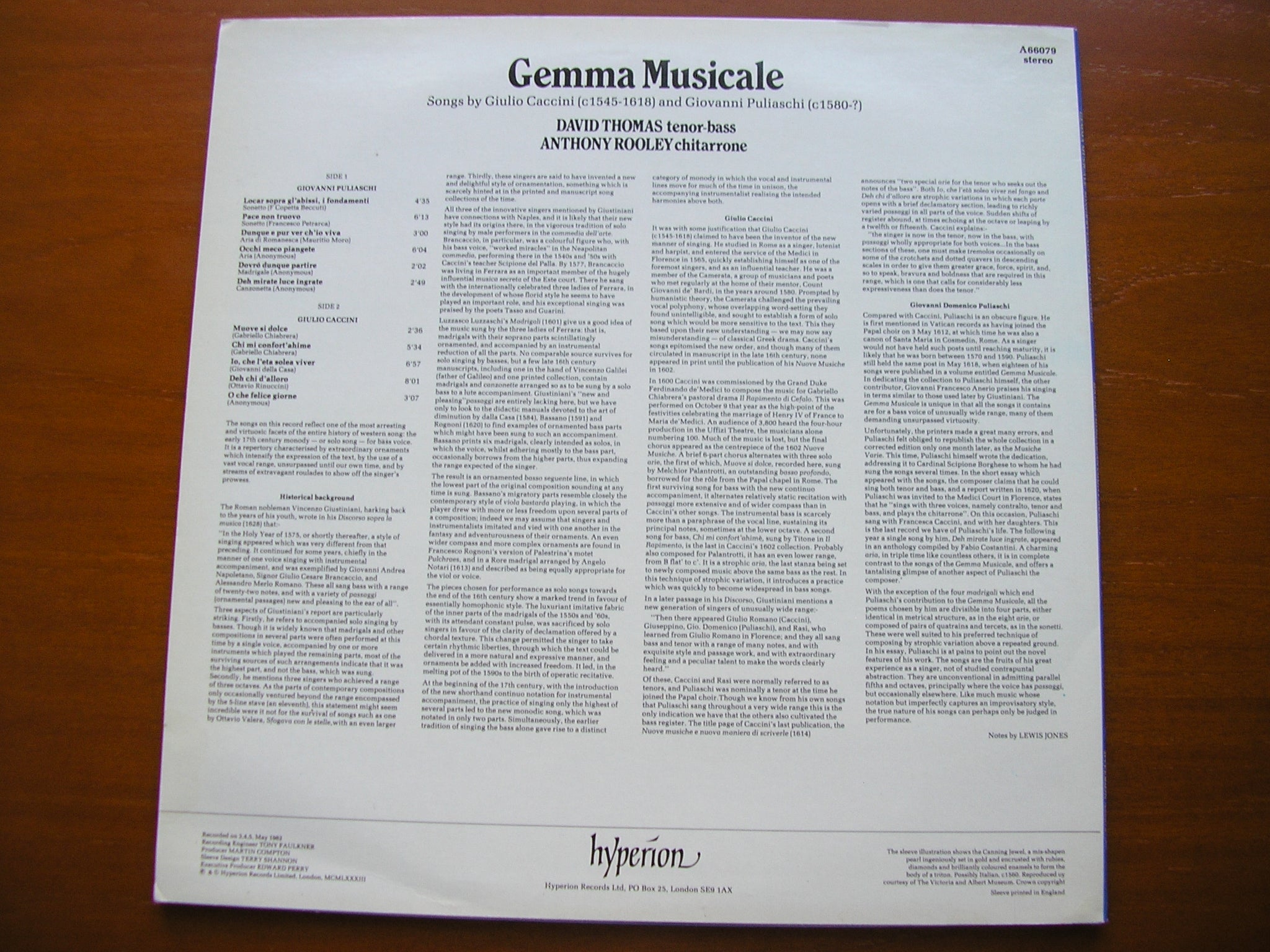 GEMMA MUSICALE: SONGS BY CACCINI & PULIASCHI    THOMAS / ROOLEY    A66078