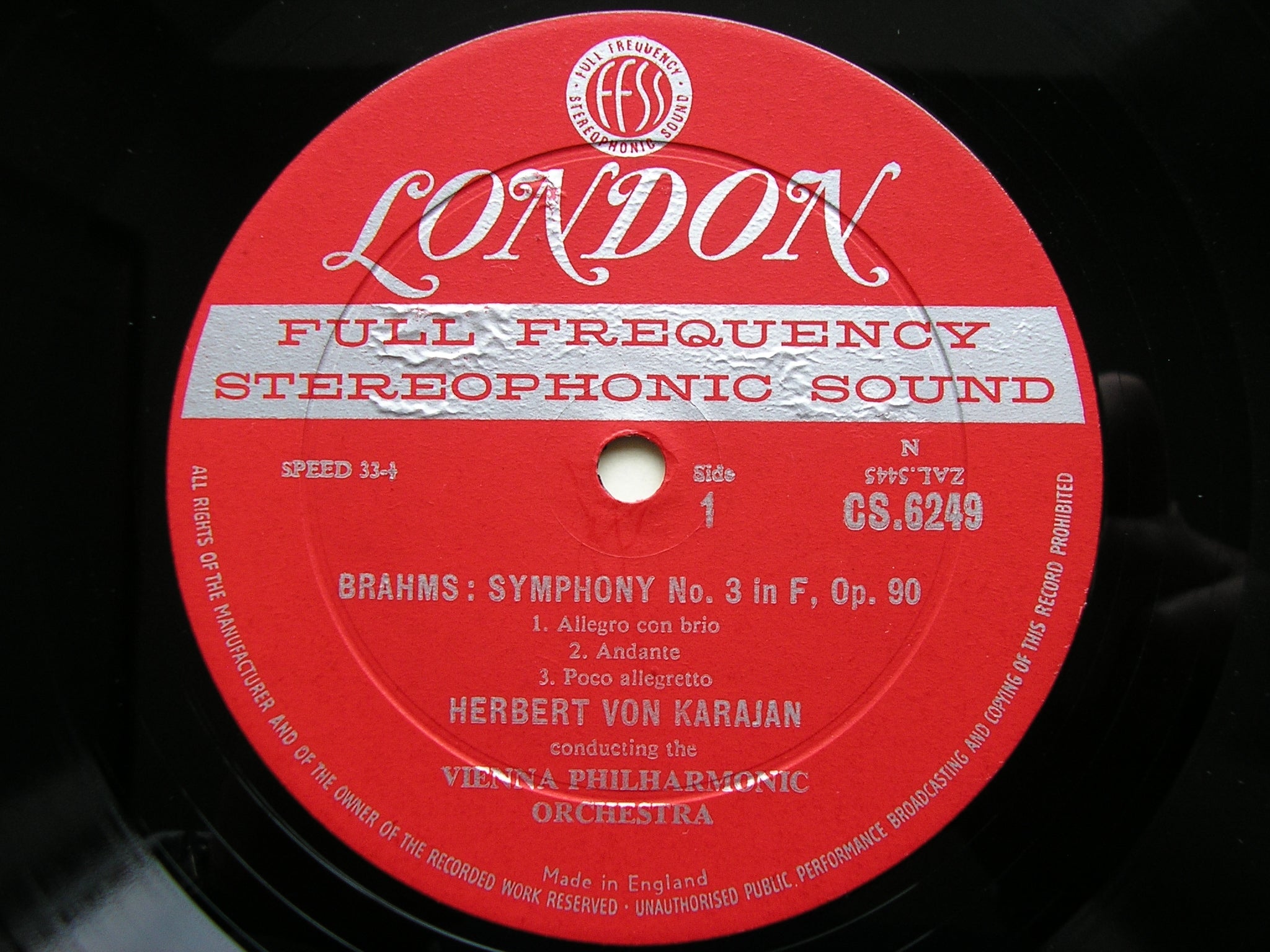 BRAHMS: SYMPHONY No. 3 / TRAGIC OVERTURE    KARAJAN / VIENNA PHILHARMONIC   CS 6249