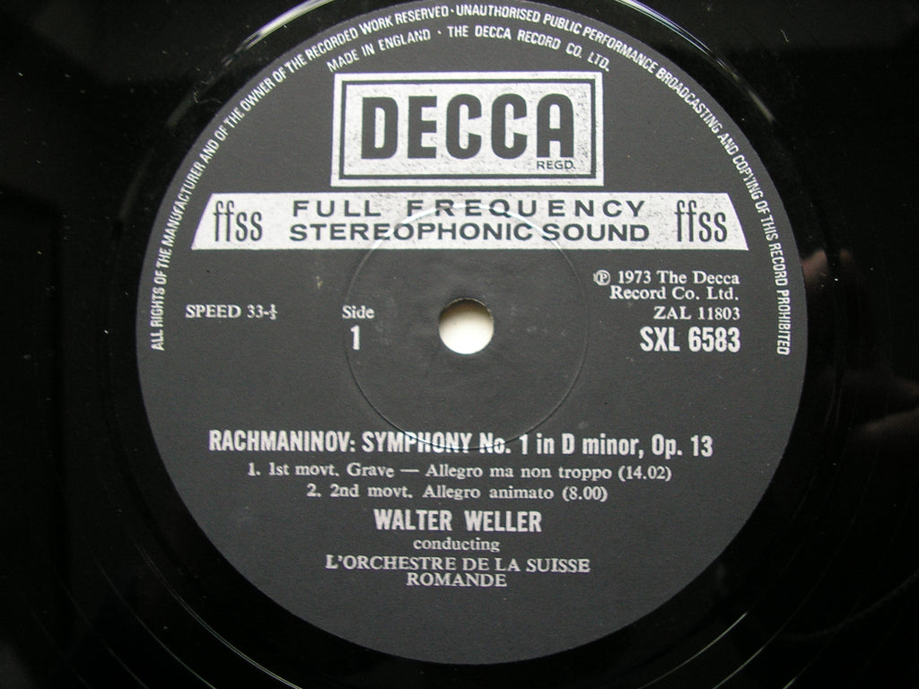RACHMANINOV: SYMPHONY No. 1        WELLER / SUISSE ROMANDE     SXL 6583
