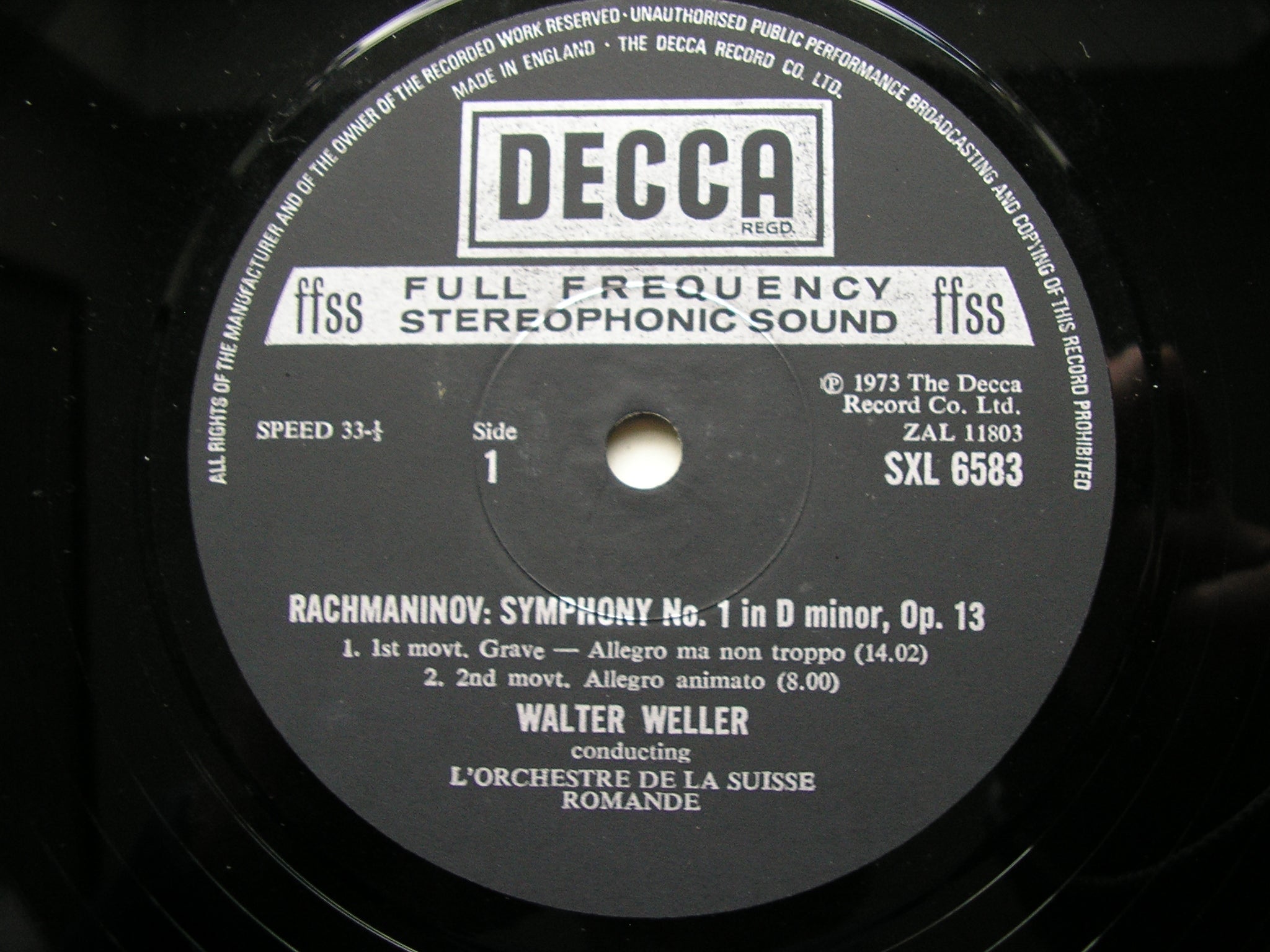 RACHMANINOV: SYMPHONY No. 1        WELLER / SUISSE ROMANDE     SXL 6583