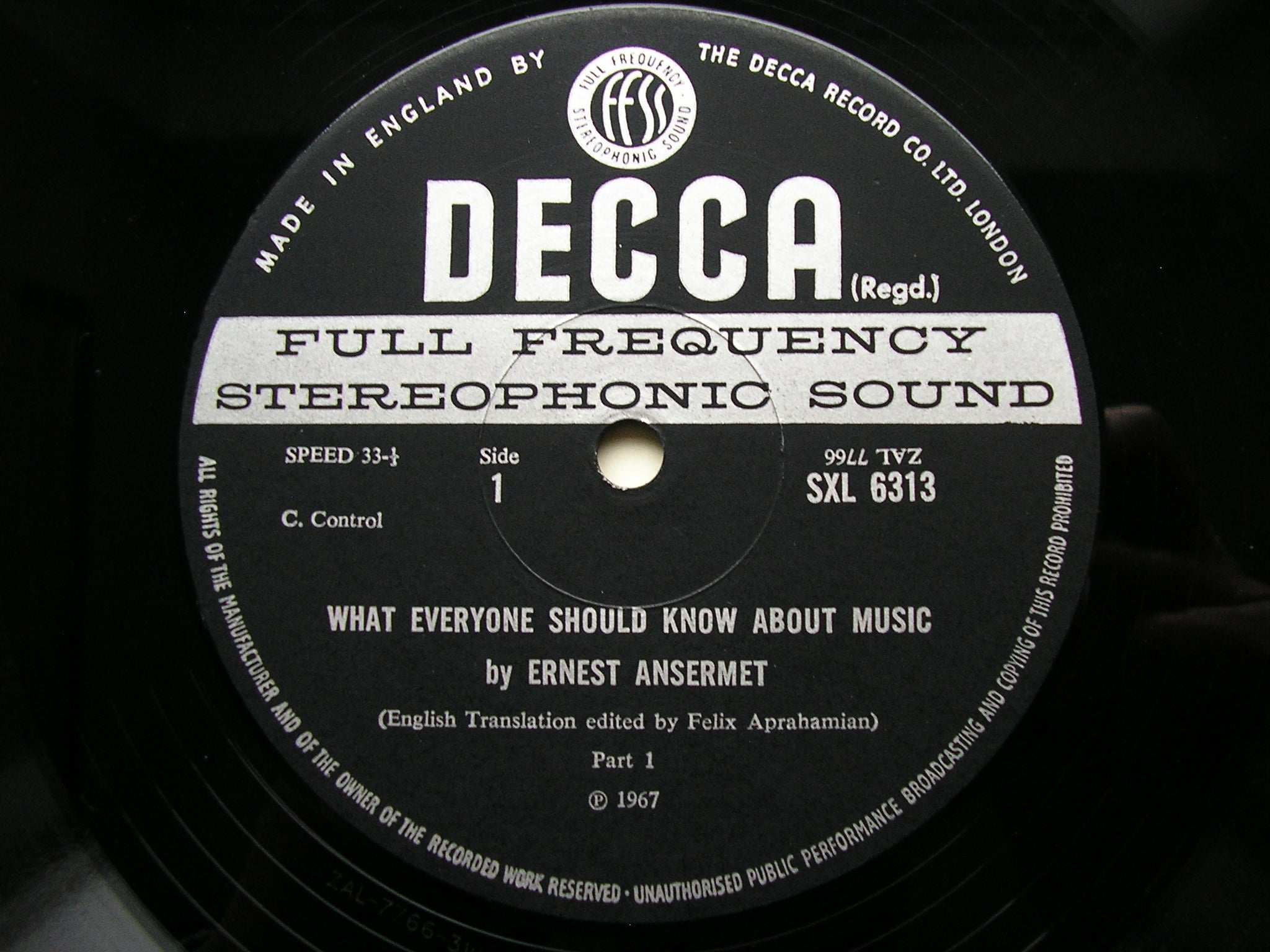 SXL 6313  WHAT EVERYONE SHOULD KNOW ABOUT MUSIC    ILLUSTRATED TALK BY ERNEST ANSERMET    ED3