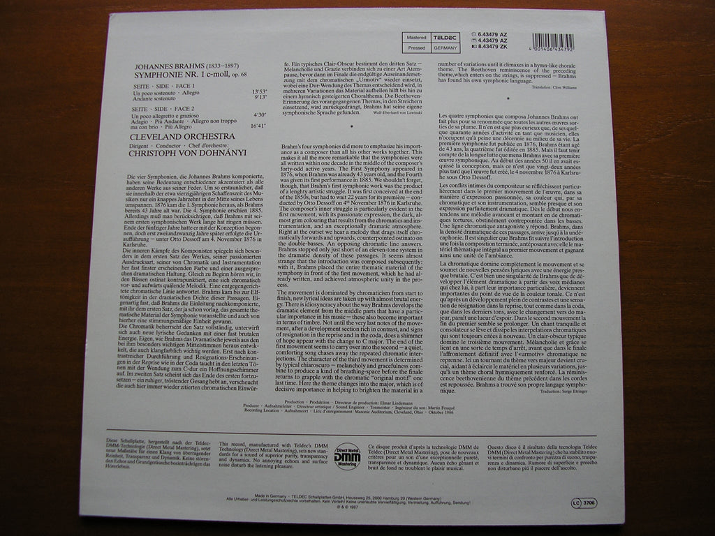 BRAHMS: SYMPHONY No. 1    VON DOHNANYI / CLEVELAND ORCHESTRA   6.43479