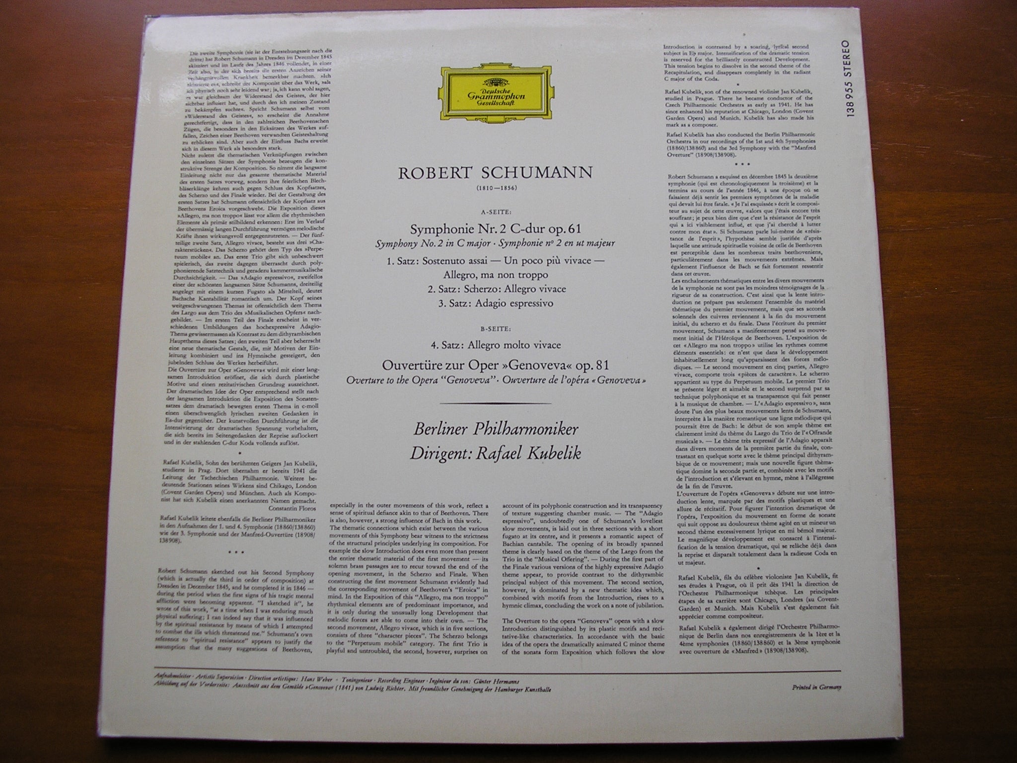 SCHUMANN: SYMPHONY No. 2 / GENOVEVA OVERTURE       KUBELIK / BERLIN PHILHARMONIC    138 955
