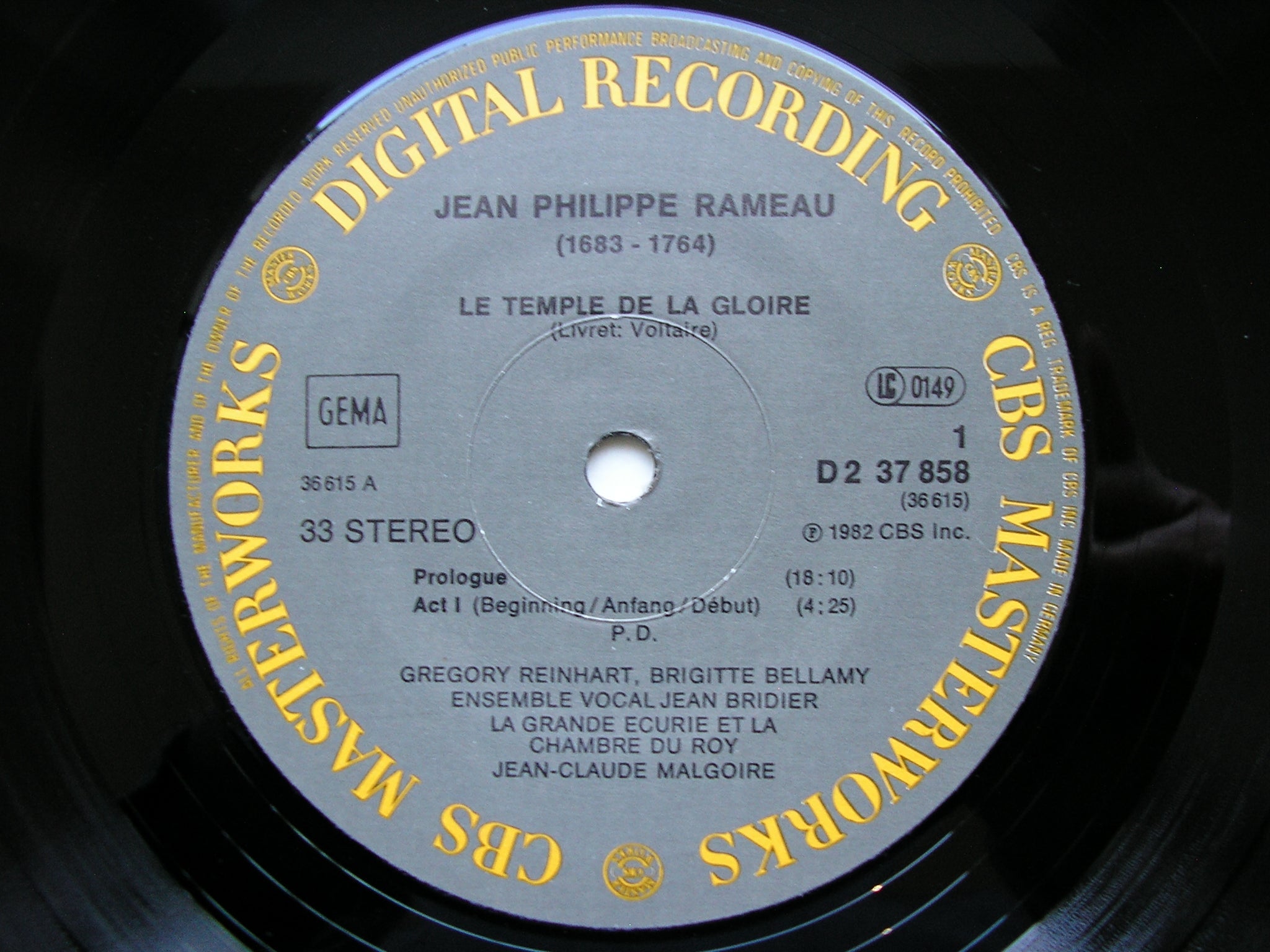 RAMEAU: LE TEMPLE DE LA GLOIRE (1745)   SOLOISTS / LA GRANDE ECURIE ET LA CHAMBRE DU ROY / MALGOIRE    2LP   D2 37858