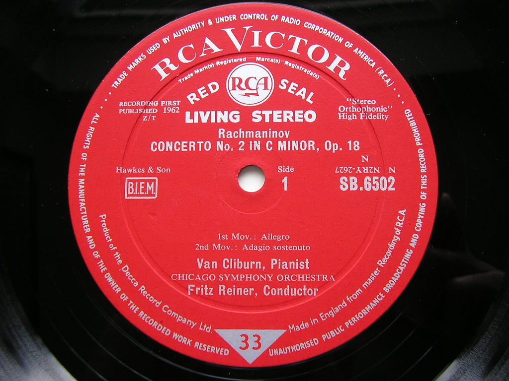 RACHMANINOV: PIANO CONCERTO No. 2      VAN CLIBURN / CHICAGO SYMPHONY / REINER     SB 6502
