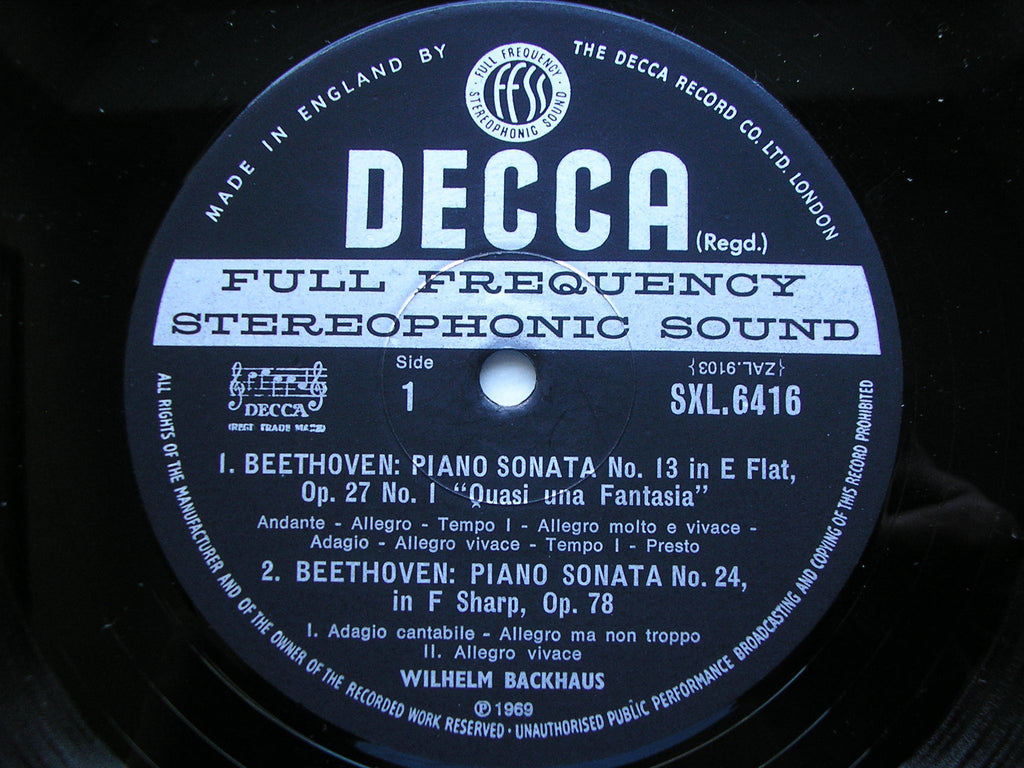 SXL 6416 BEETHOVEN:PIANO SONATAS Nos. 3 / 13 / 24      WILHELM BACKHAUS      ED3