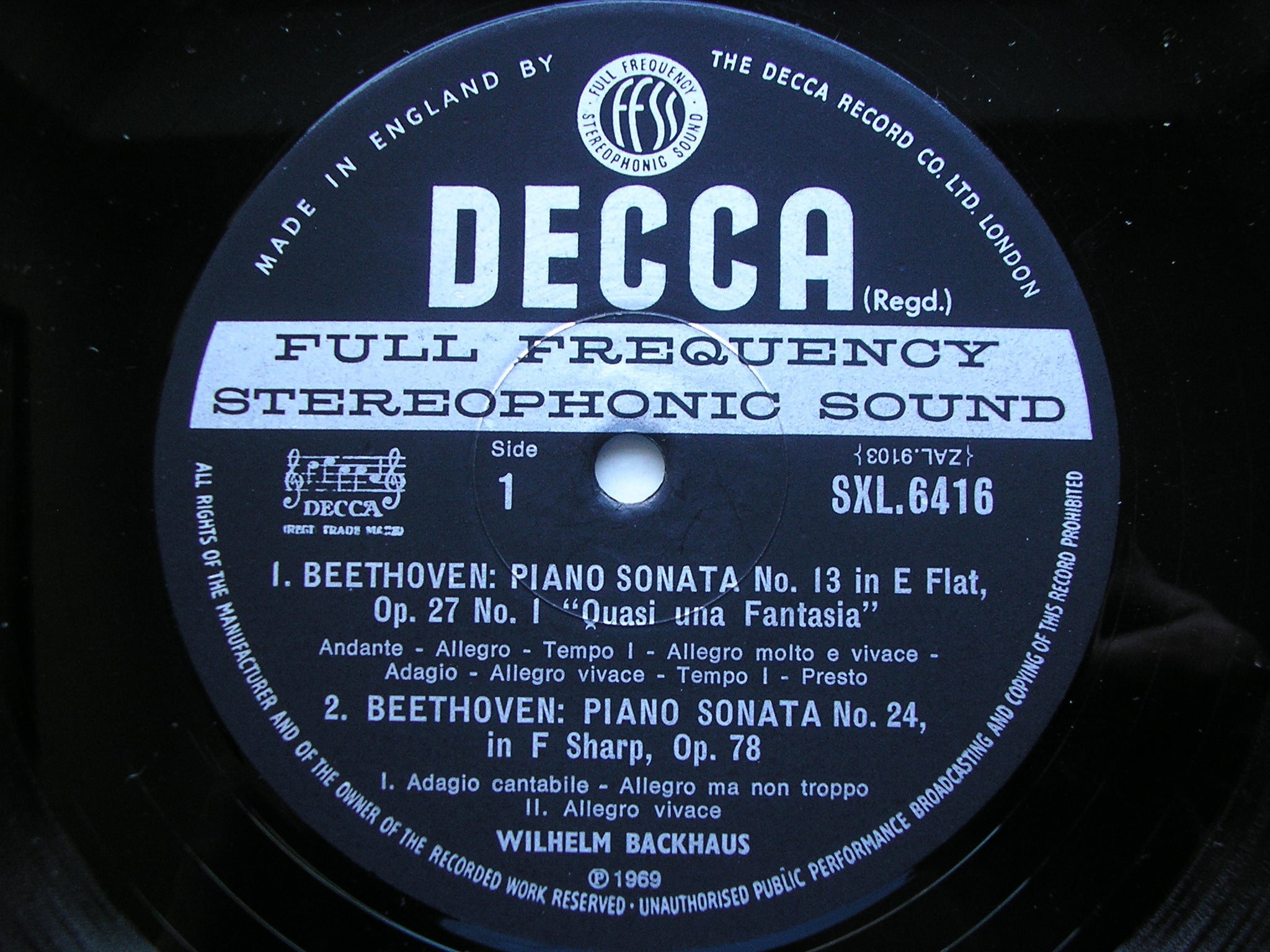 SXL 6416 BEETHOVEN:PIANO SONATAS Nos. 3 / 13 / 24      WILHELM BACKHAUS      ED3