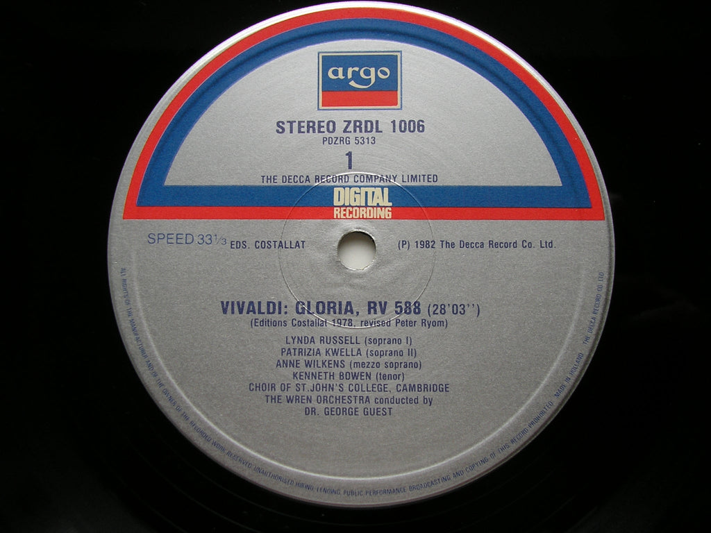 VIVALDI: GLORIAS  RV 588 & RV 589           SOLOISTS / CHOIR OF ST JOHN'S COLLEGE / THE WREN ORCHESTRA     ZRDL 1006