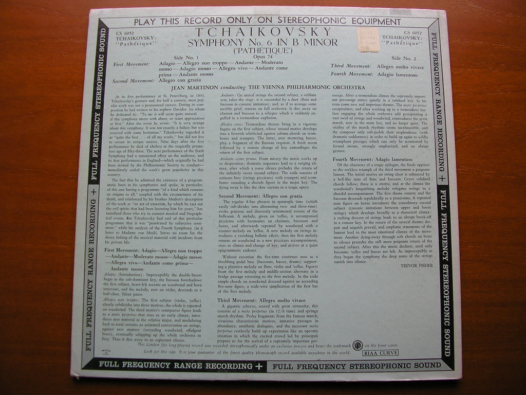 TCHAIKOVSKY: SYMPHONY No. 6    MARTINON / VIENNA PHILHARMONIC    CS 6052
