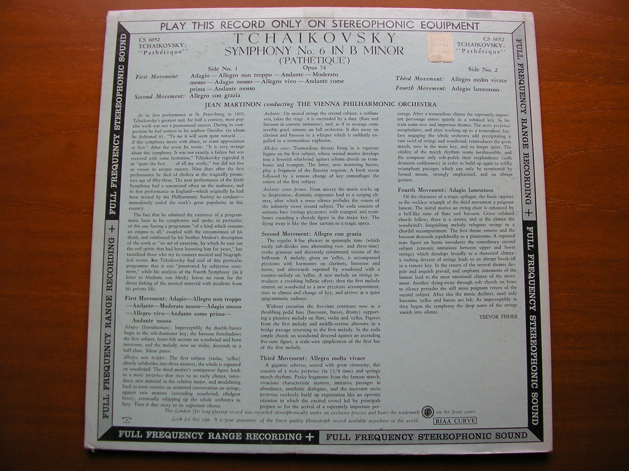 TCHAIKOVSKY: SYMPHONY No. 6    MARTINON / VIENNA PHILHARMONIC    CS 6052