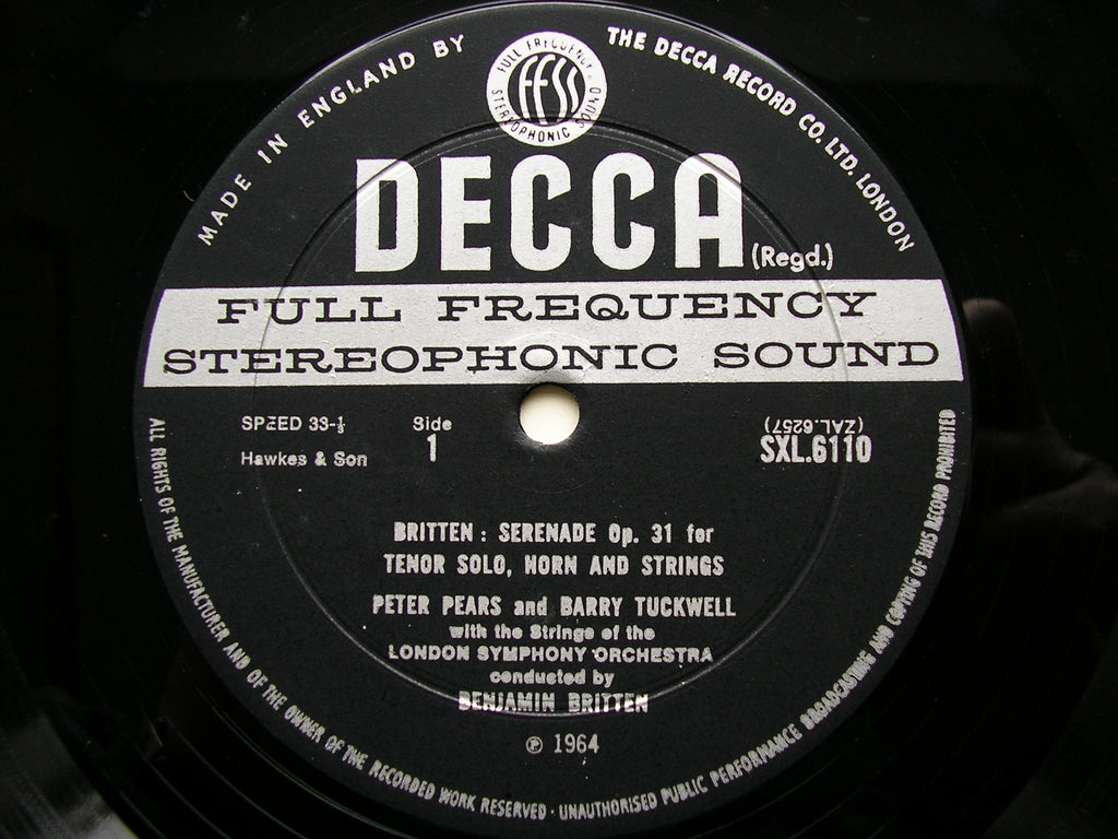 BRITTEN: SERENADE / YOUNG PERSON'S GUIDE TO THE ORCHESTRA   PEARS / TUCKWELL / LSO / BRITTEN    SXL 6110