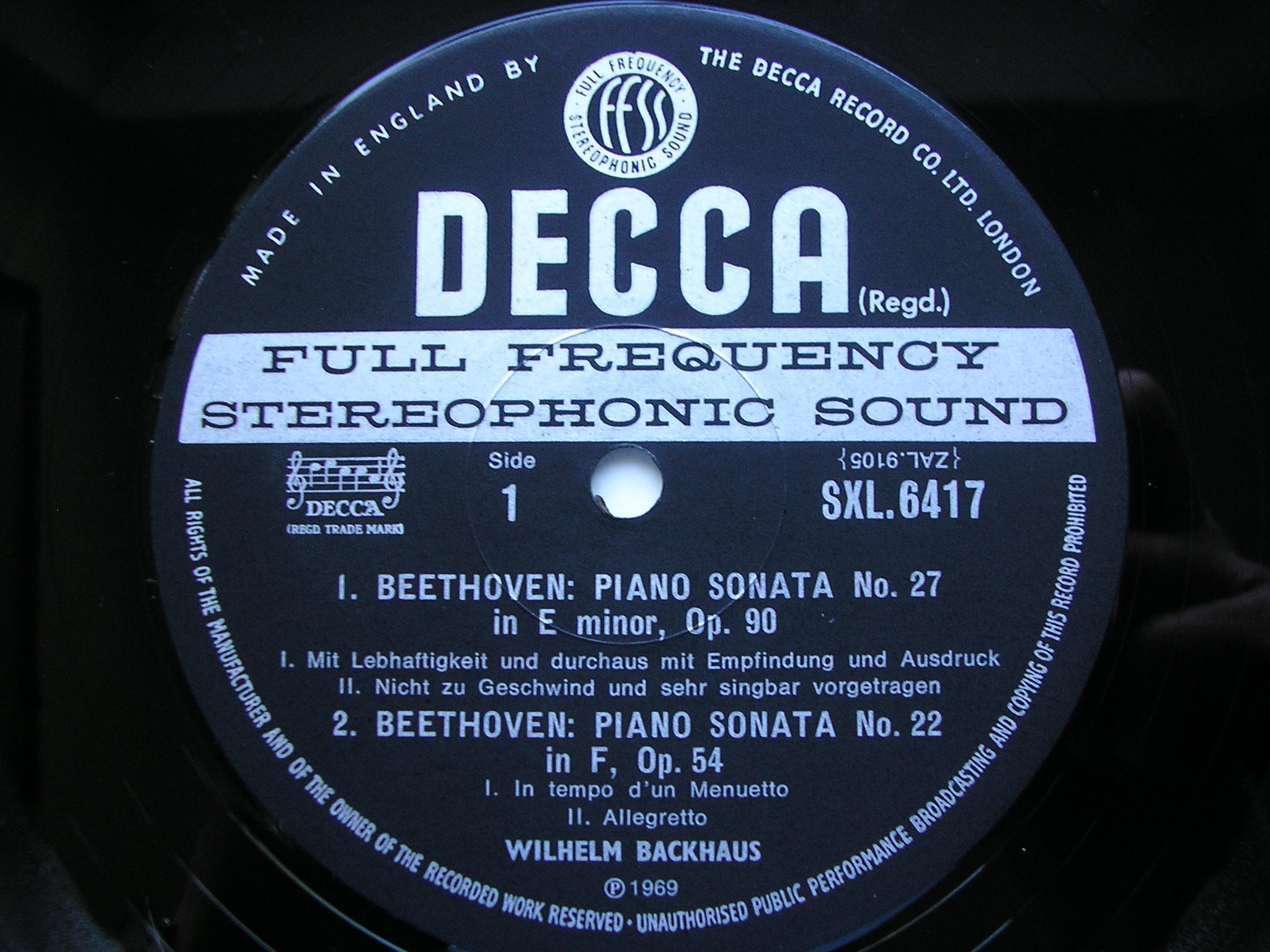 SXL 6417 BEETHOVEN: PIANO SONATAS Nos. 16 / 22 / 27       WILHELM BACKHAUS      ED3