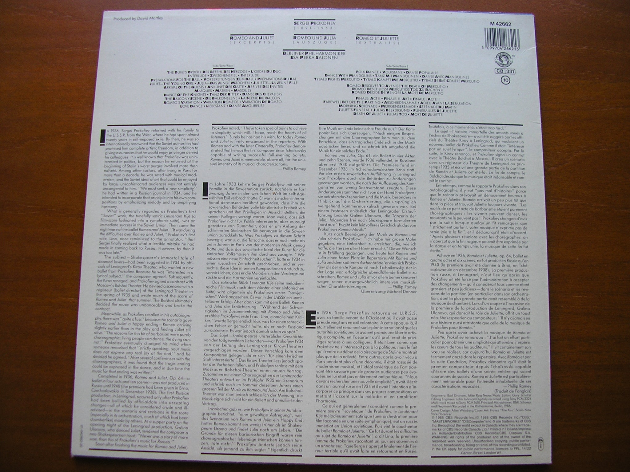 PROKOFIEV: ROMEO & JULIET excerpts      SALONEN / BERLIN PHILHARMONIC    M 42662