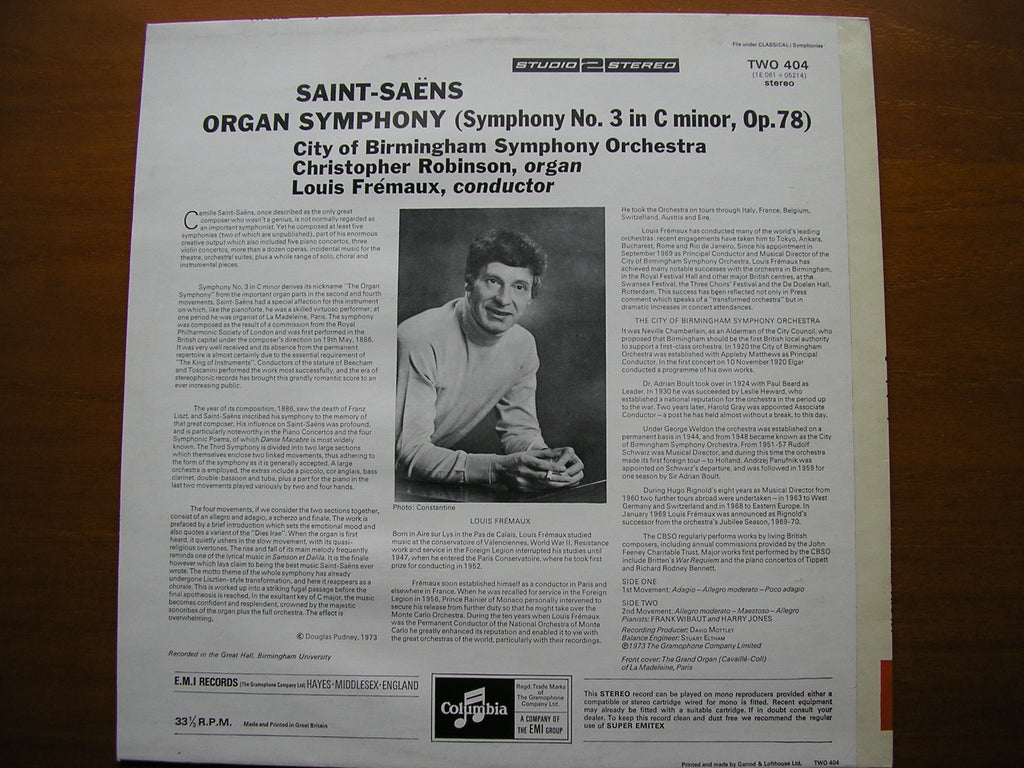 SAINT-SAENS: SYMPHONY No. 3     FREMAUX / CITY OF BIRMINGHAM SYMPHONY    TWO 404