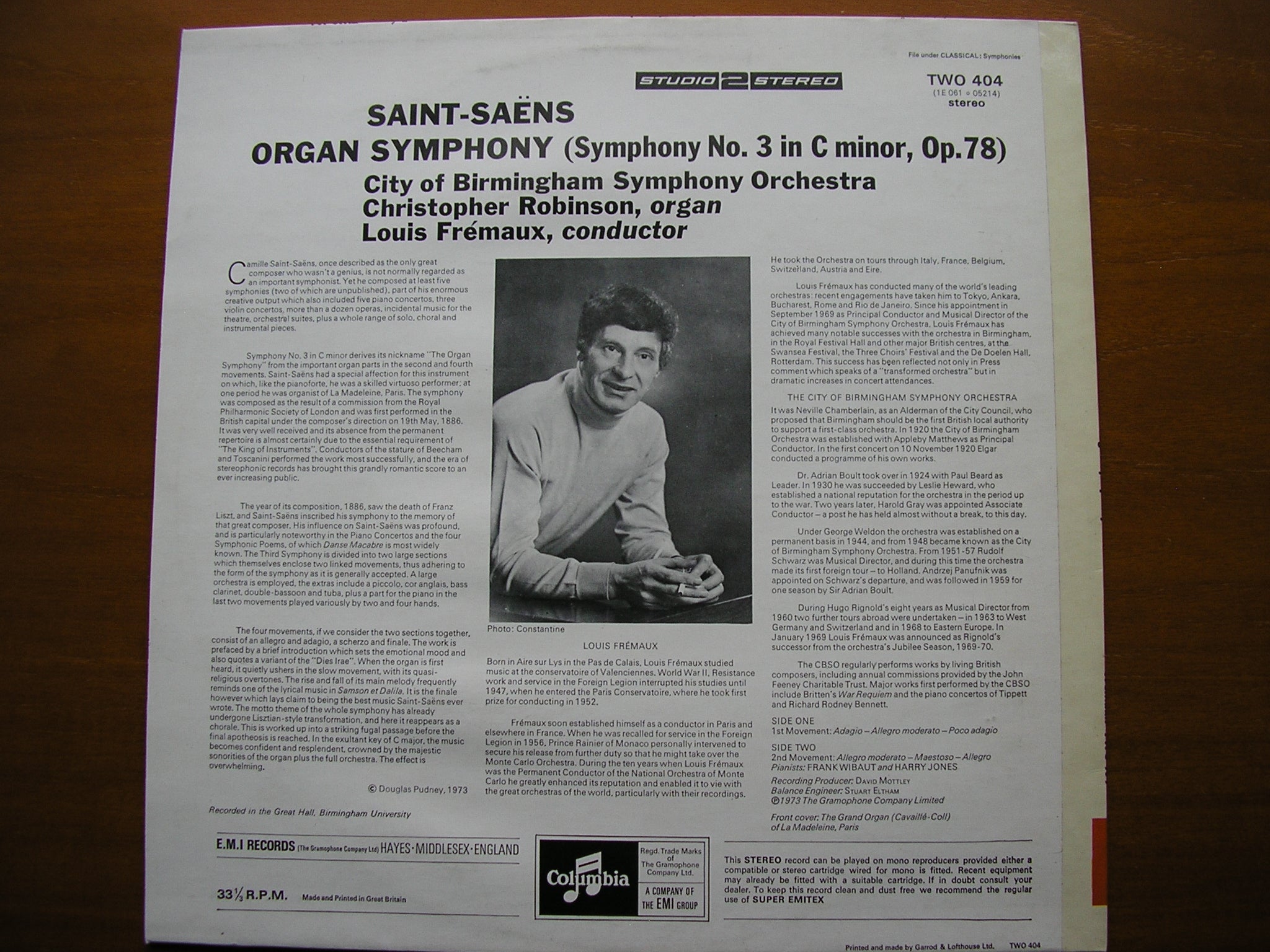 SAINT-SAENS: SYMPHONY No. 3     FREMAUX / CITY OF BIRMINGHAM SYMPHONY    TWO 404