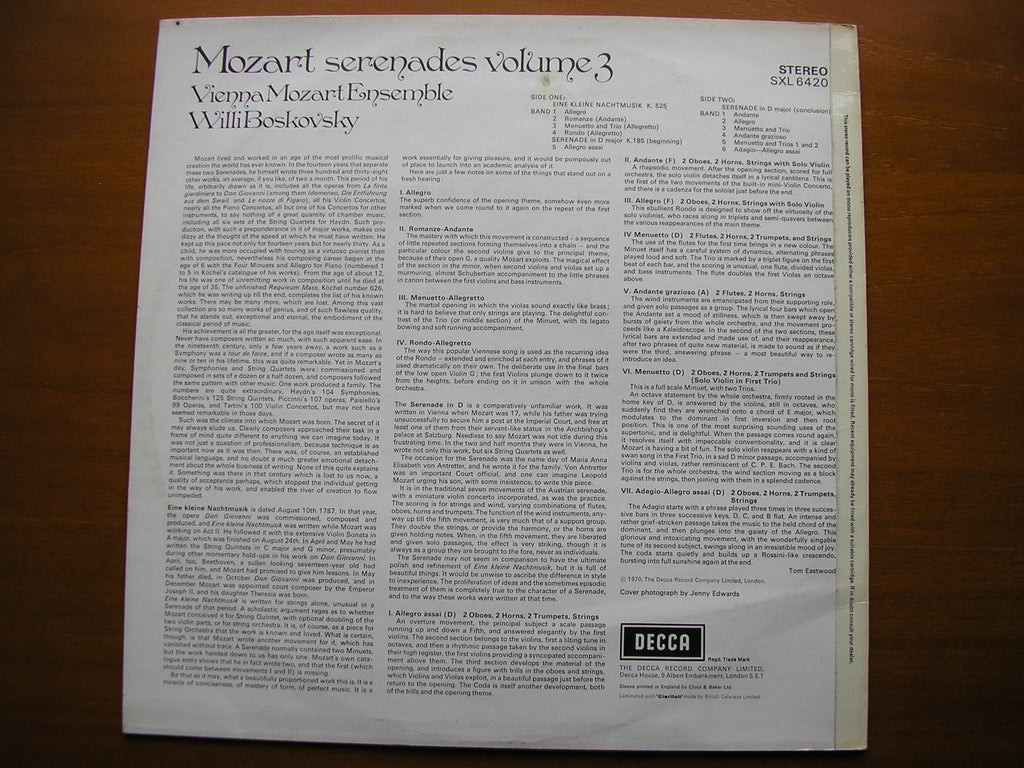 SXL 6420 MOZART: SERENADES & DIVERTIMENTI  Volume 3     BOSKOVSKY / VIENNA MOZART ENSEMBLE      ED3