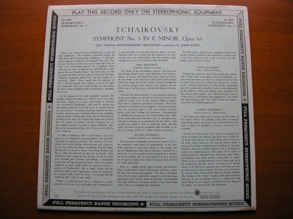 TCHAIKOVSKY: SYMPHONY No. 5    KRIPS / VIENNA PHILHARMONIC   CS 6095