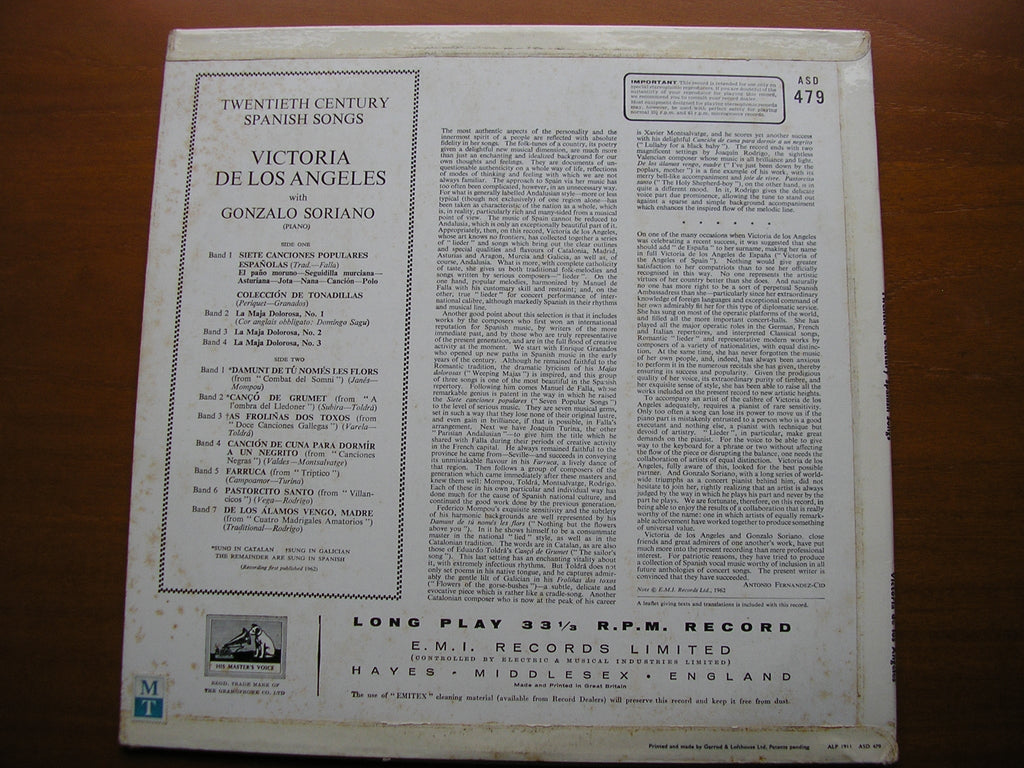 20th CENTURY SPANISH SONGS   DE LOS ANGELES / SORIANO    ASD 479