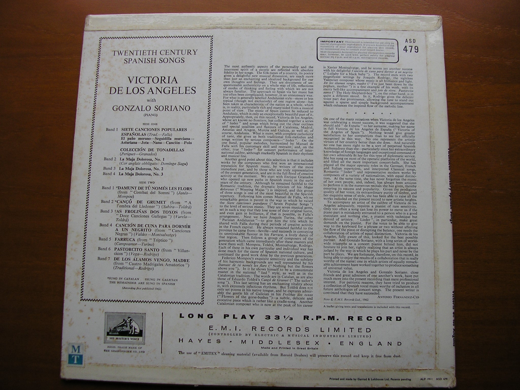 20th CENTURY SPANISH SONGS   DE LOS ANGELES / SORIANO    ASD 479