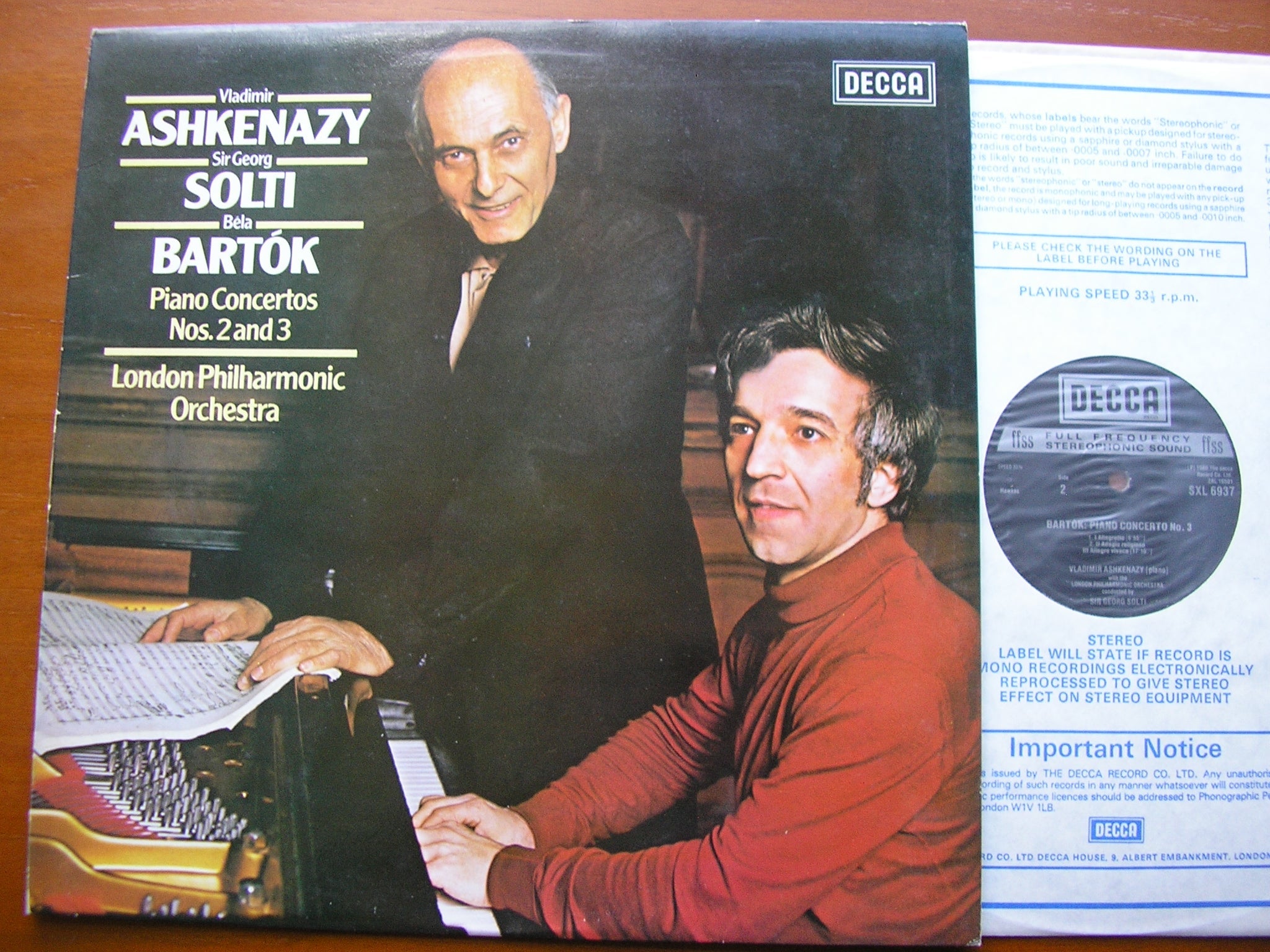 BARTOK: PIANO CONCERTOS Nos. 2 & 3     ASHKENAZY / LONDON PHILHARMONIC / SIR GEORG SOLTI     SXL 6937