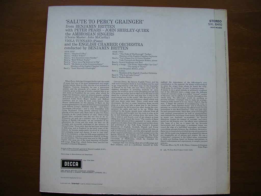 SXL 6410 SALUTE TO PERCY GRAINGER      PEARS / SHIRLEY-QUIRK / BRITTEN / TUNNARD      ED3