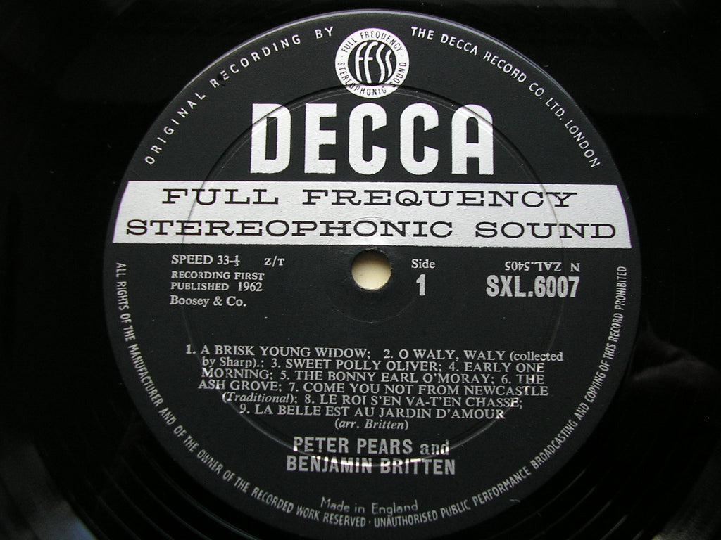 SXL 6007  FOLK SONGS    PETER PEARS & BENJAMIN BRITTEN     ED 1