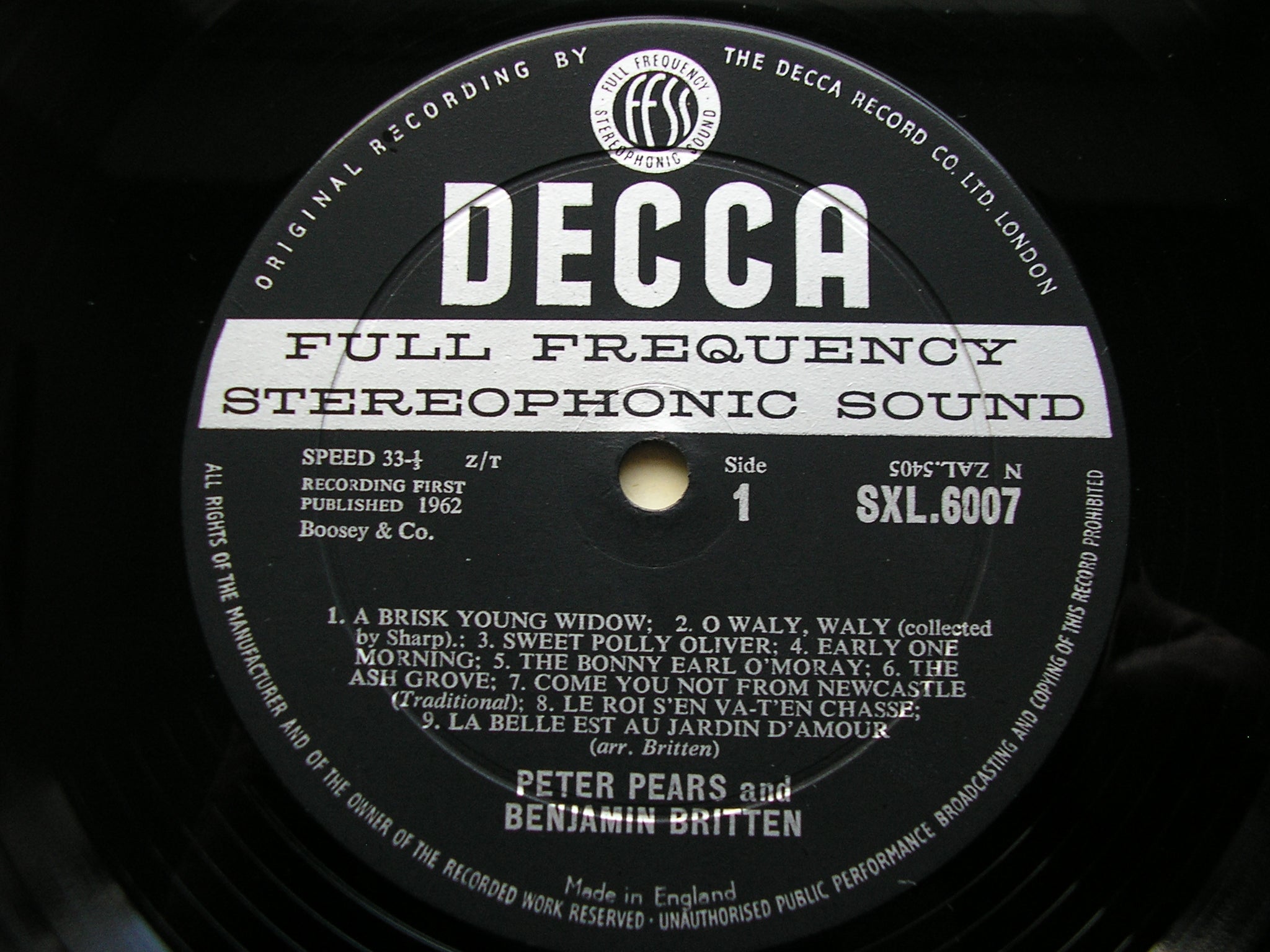 SXL 6007  FOLK SONGS    PETER PEARS & BENJAMIN BRITTEN     ED 1