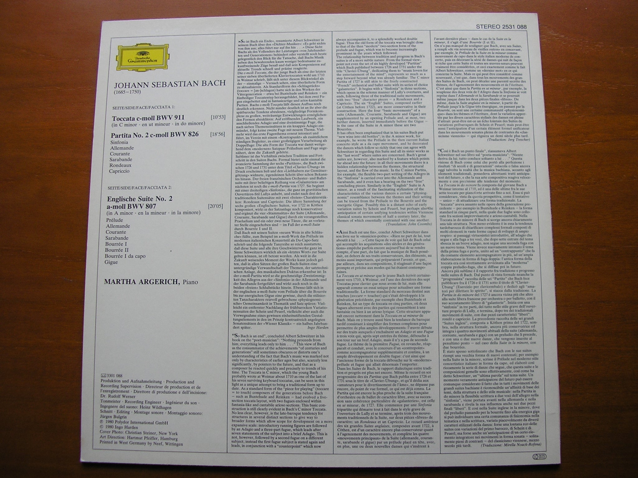 BACH: TOCCATA BWV911 / ENGLISCHE SUITE No. 2 / PARTITA BWV826 MARTHA ARGERICH DG 2531 088