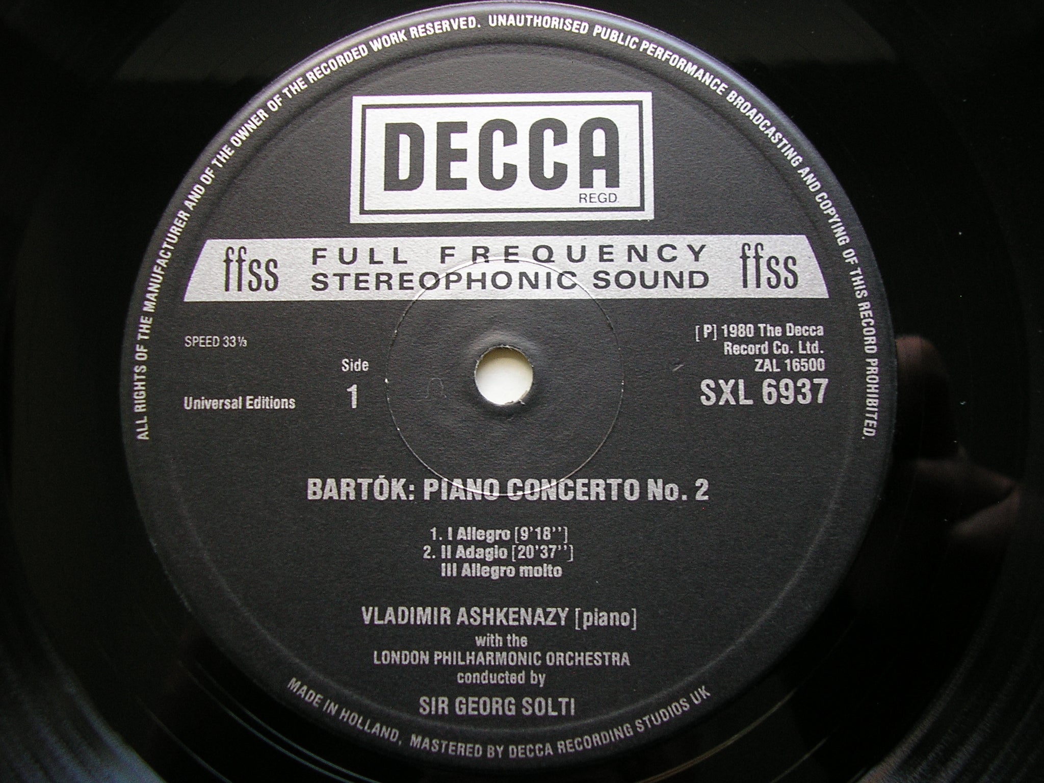 BARTOK: PIANO CONCERTOS Nos. 2 & 3     ASHKENAZY / LONDON PHILHARMONIC / SIR GEORG SOLTI     SXL 6937