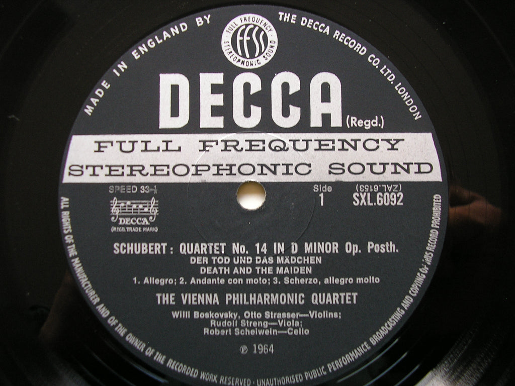SXL 6092 SCHUBERT: QUARTET IN D 'Death & The Maiden' / QUARTET in E VIENNA PHILHARMONIC QUARTET