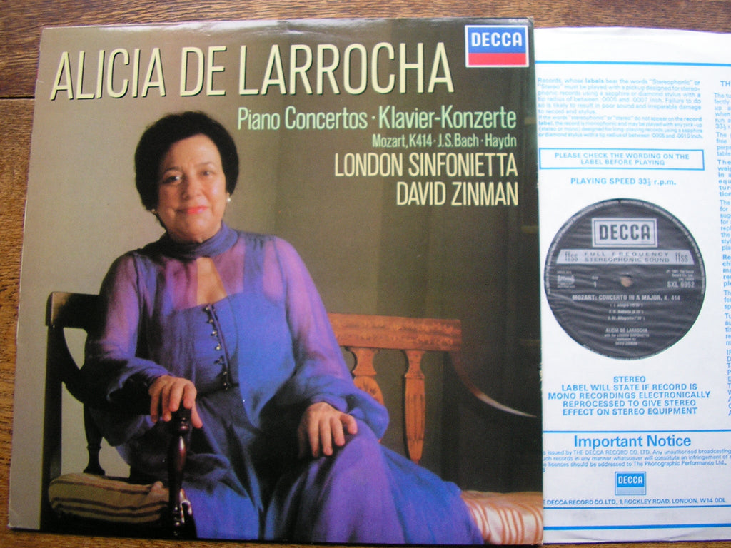 SXL 6952 ALICIA DE LARROCHA PLAYS CONCERTOS BY MOZART / BACH / HAYDN LONDON SINFONIETTA / ZINMAN