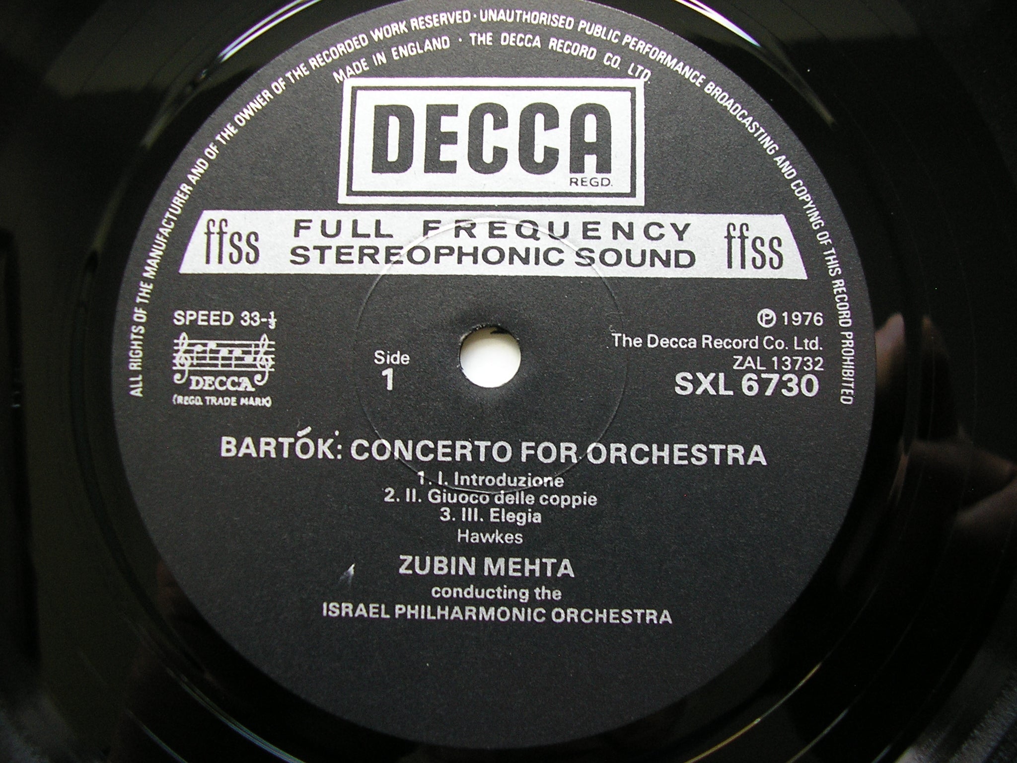 BARTOK: CONCERTO FOR ORCHESTRA / HUNGARIAN PICTURES      MEHTA / ISRAEL PHILHARMONIC      SXL 6730