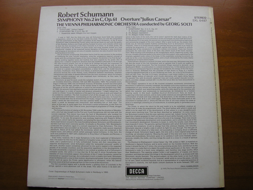 SXL 6487 SCHUMANN: SYMPHONY No. 2 / OVERTURE Julius Caesar SOLTI / VIENNA PHILHARMONIC