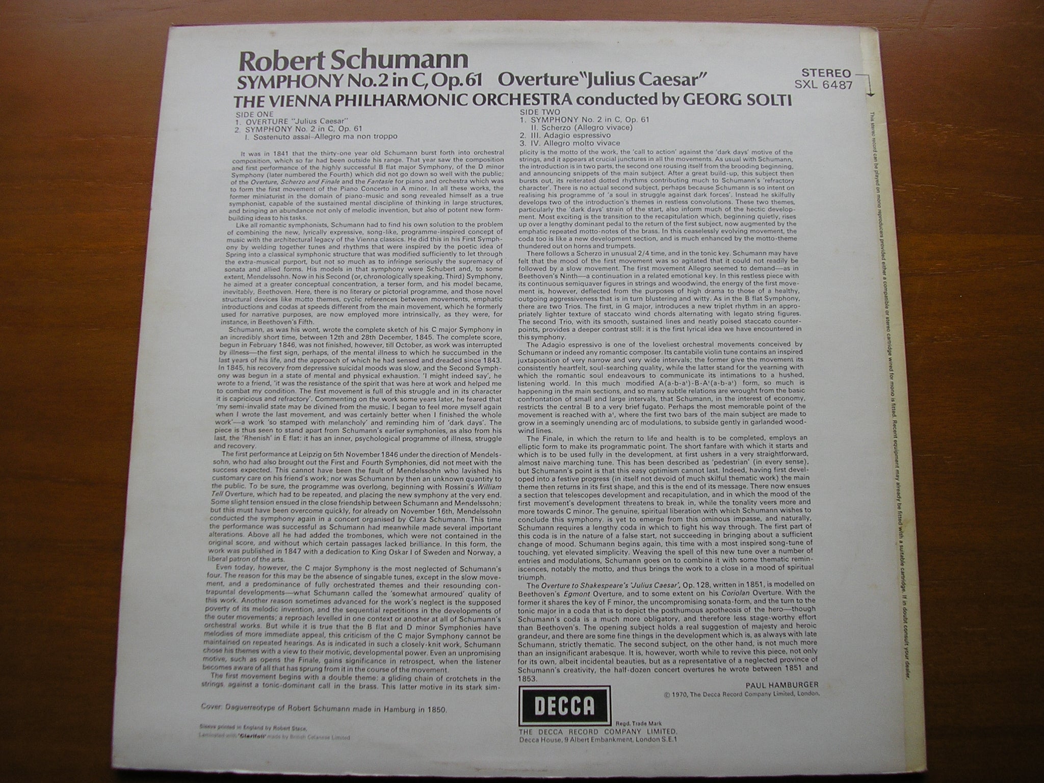 SXL 6487 SCHUMANN: SYMPHONY No. 2 / OVERTURE Julius Caesar SOLTI / VIENNA PHILHARMONIC