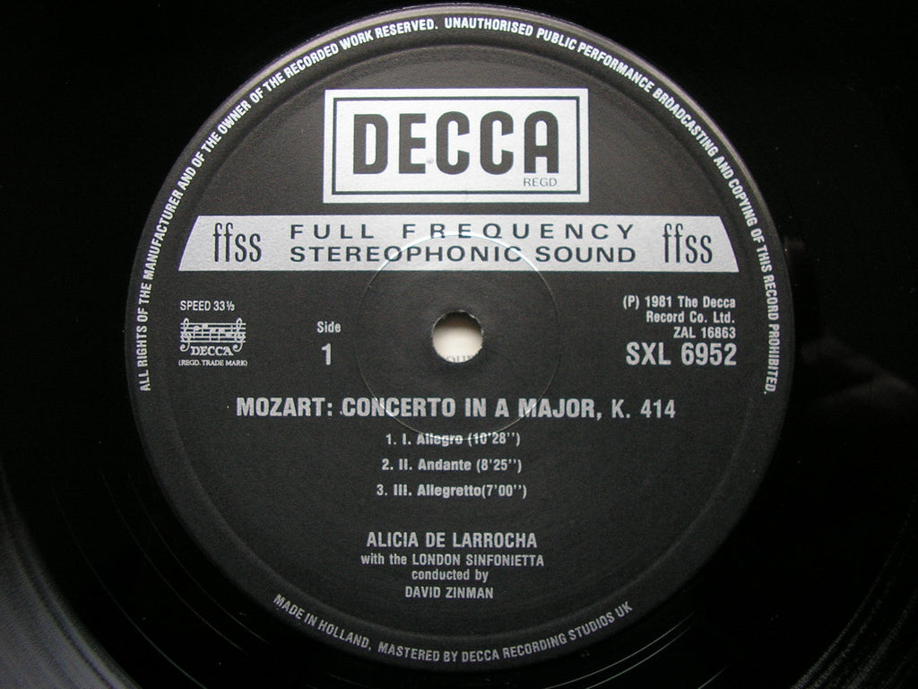 SXL 6952 ALICIA DE LARROCHA PLAYS CONCERTOS BY MOZART / BACH / HAYDN LONDON SINFONIETTA / ZINMAN