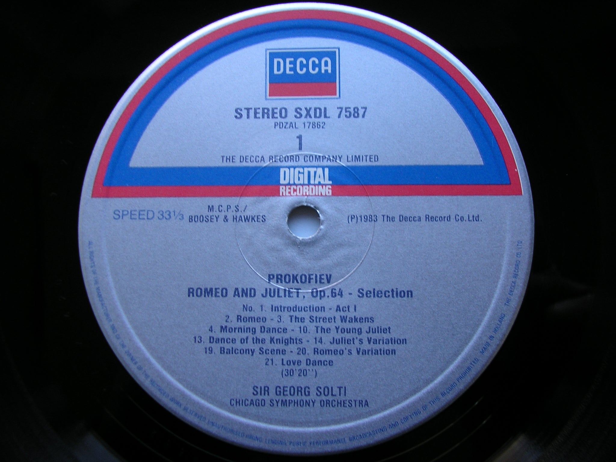 PROKOFIEV: ROMEO & JULIET excerpts / SYMPHONY No. 1    SOLTI / CHICAGO SYMPHONY   SXDL 7587