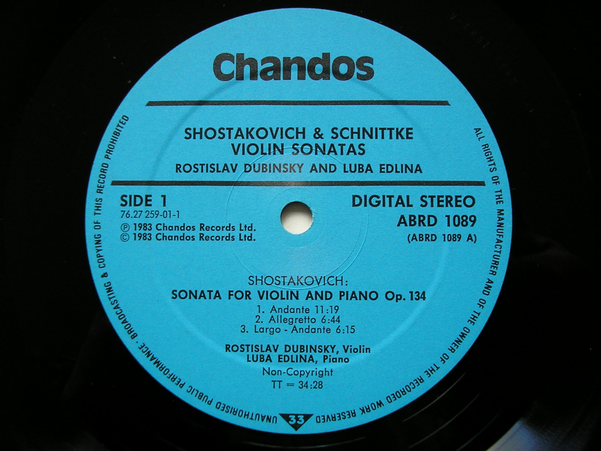 SHOSTAKOVICH: VIOLIN SONATA Op. 134 / SCHNITTKE: VIOLIN SONATA No. 1 / SONATA      EDLINA / DUBINSKY     ABRD 1089
