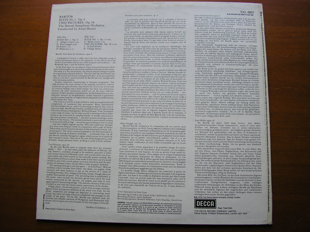 BARTOK: SUITE No. 1 / TWO PICTURES       DORATI / DETROIT SYMPHONY      SXL 6897