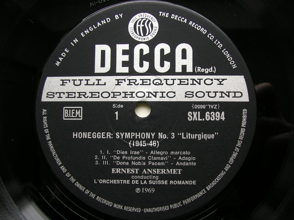 SXL 6394  HONEGGER: SYMPHONIES Nos. 3 & 4     ANSERMET / SUISSE ROMANDE   ED3