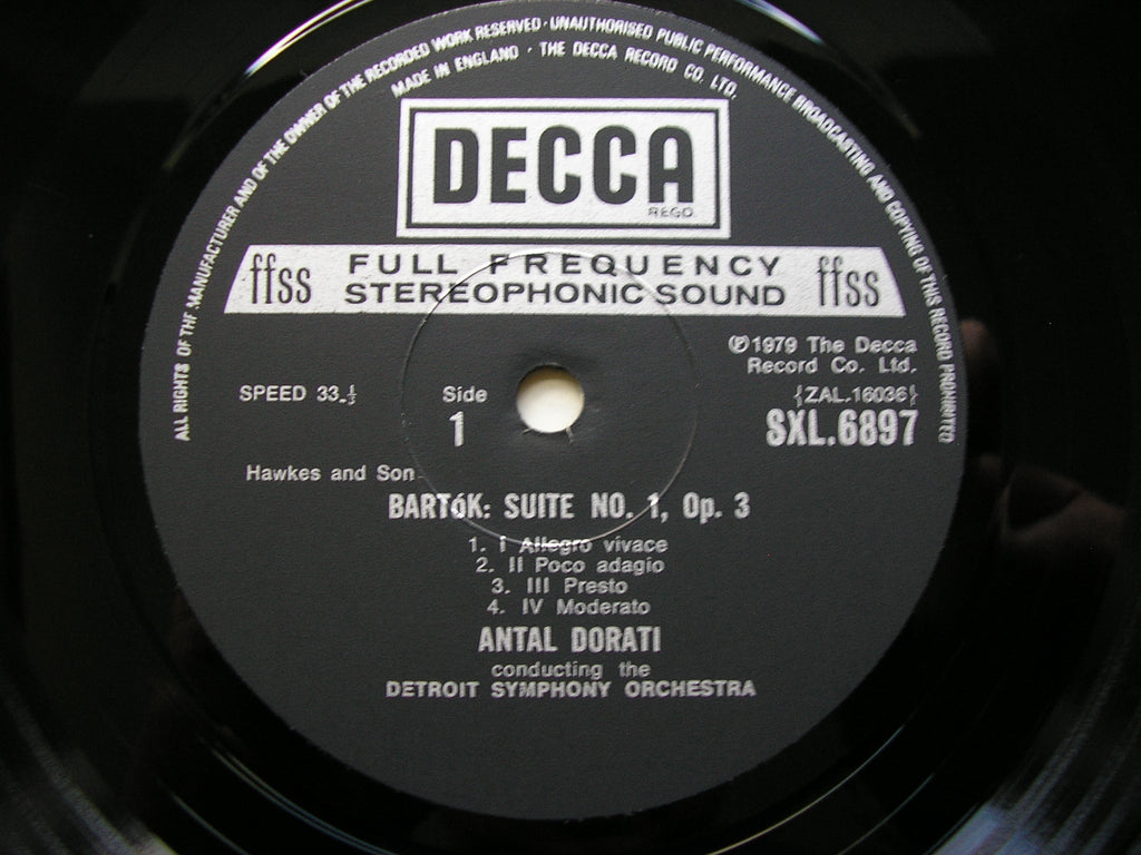 BARTOK: SUITE No. 1 / TWO PICTURES       DORATI / DETROIT SYMPHONY      SXL 6897