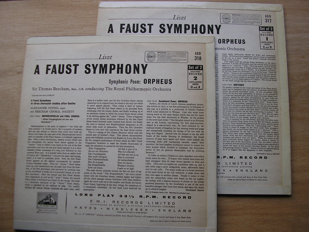 LISZT: A FAUST SYMPHONY / ORPHEUS     YOUNG / ROYAL PHILHARMONIC / BEECHAM    2LP    ASD 317 / 8