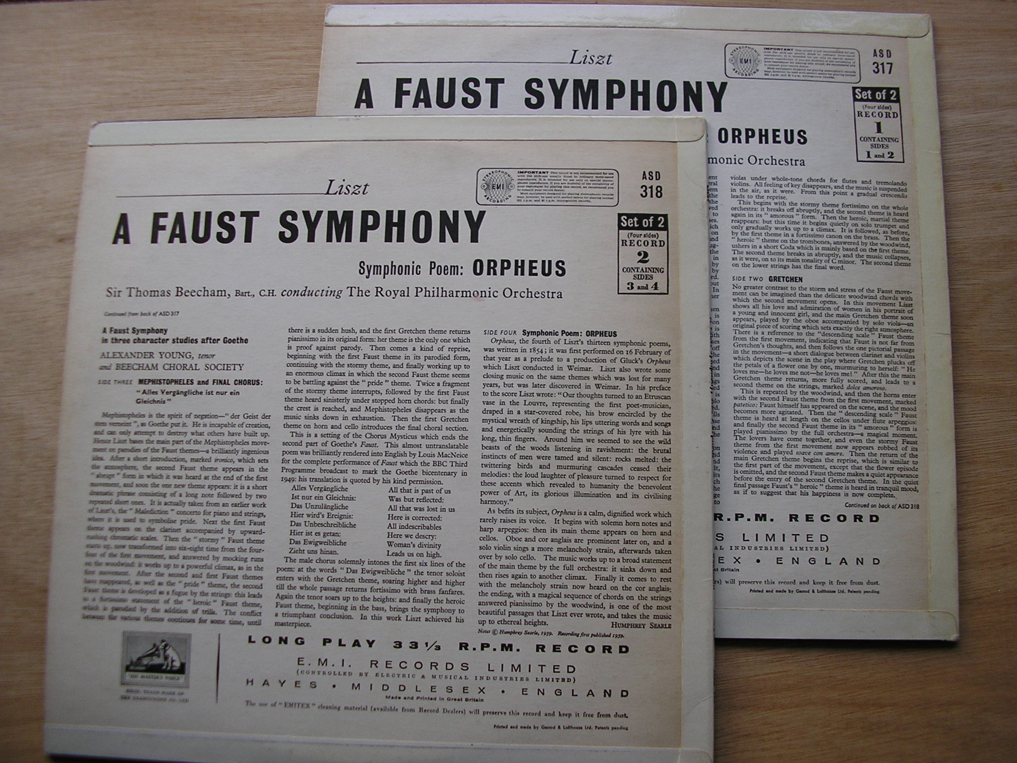 LISZT: A FAUST SYMPHONY / ORPHEUS     YOUNG / ROYAL PHILHARMONIC / BEECHAM    2LP    ASD 317 / 8