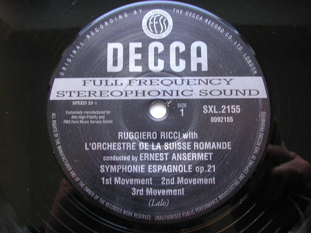 SXL 2155 LALO: SYMPHONIE ESPAGNOLE / RAVEL: TZIGANE RICCI / SUISSE ROMANDE / ANSERMET