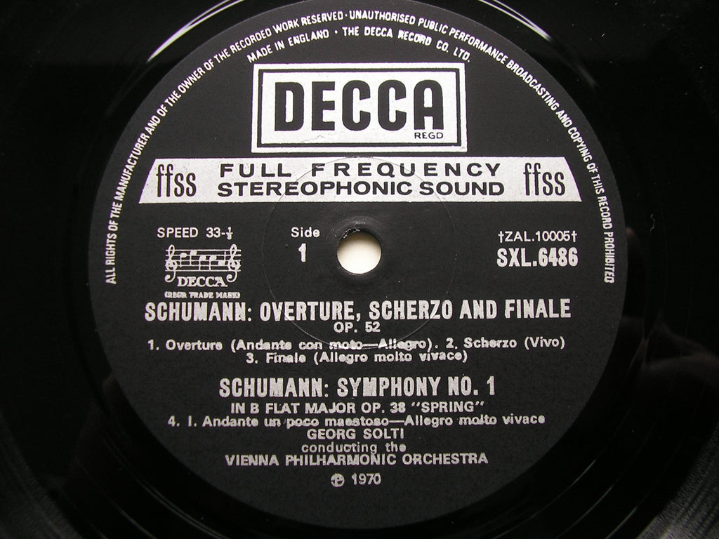 SXL 6486 SCHUMANN: SYMPHONY No. 1 / OVERTURE, SCHERZO & FINALE SOLTI / VIENNA PHILHARMONIC