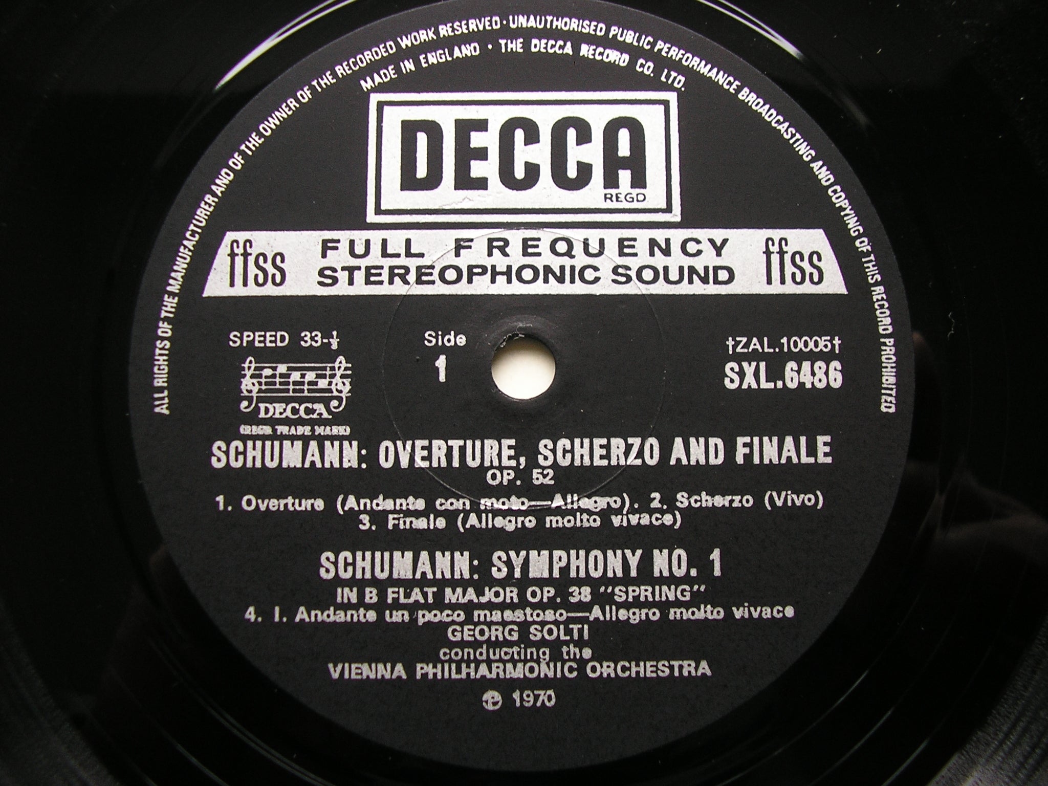 SXL 6486 SCHUMANN: SYMPHONY No. 1 / OVERTURE, SCHERZO & FINALE SOLTI / VIENNA PHILHARMONIC