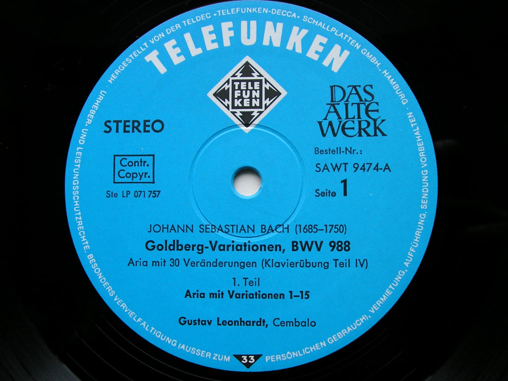 BACH: GOLDBERG VARIATIONS  (1740)     GUSTAV LEONHARDT    SAWT 9474