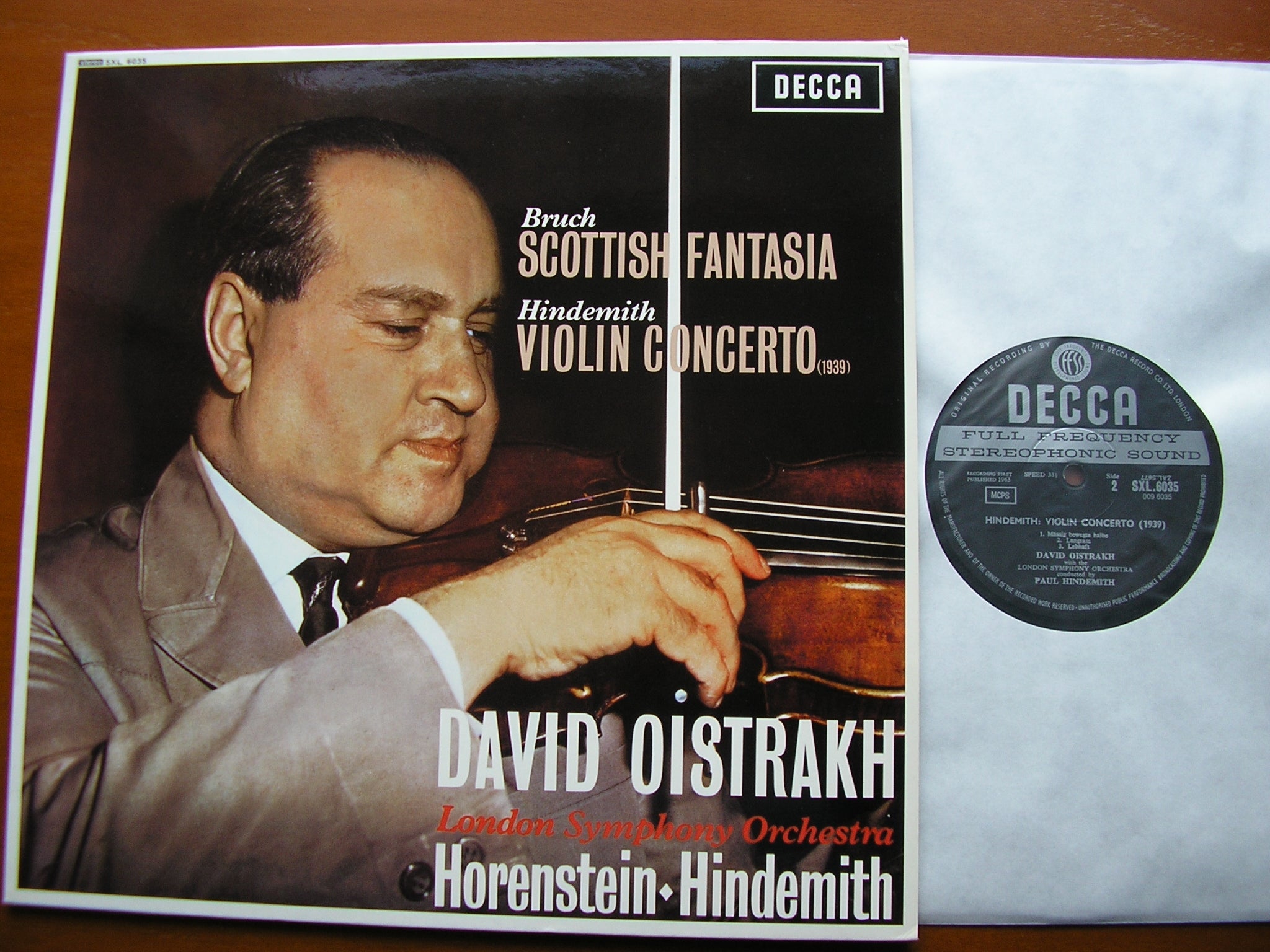 BRUCH: SCOTTISH FANTASIA / HINDEMITH: VIOLIN CONCERTO OISTRAKH / LONDON SYMPHONY / HORENSTEIN     180gm      SXL 6035