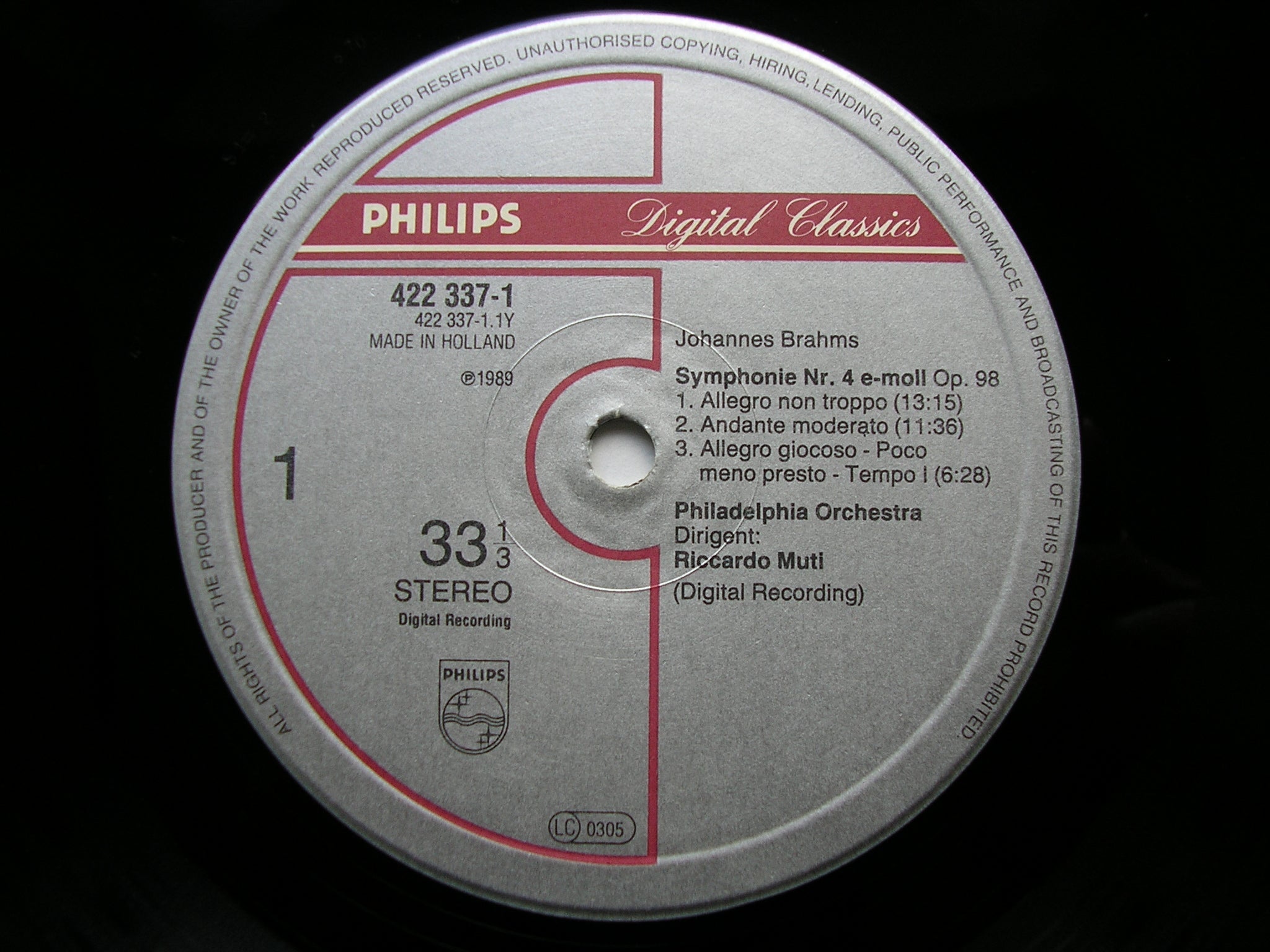 BRAHMS: SYMPHONY No. 4 / TRAGIC OVERTURE    MUTI / PHILHADELPHIA ORCHESTRA   422 337