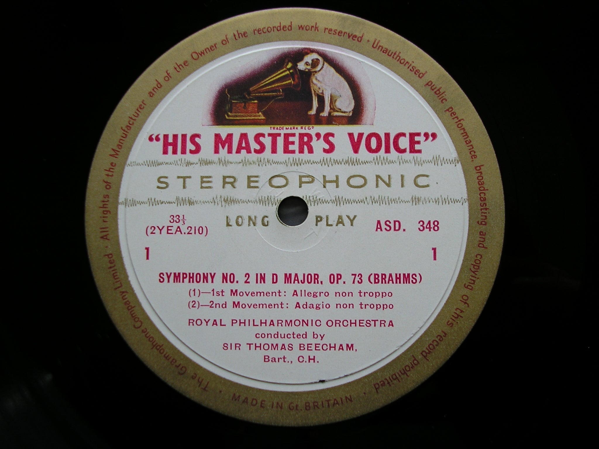 BRAHMS: SYMPHONY No. 2       BEECHAM / ROYAL PHILHARMONIC     ASD 348